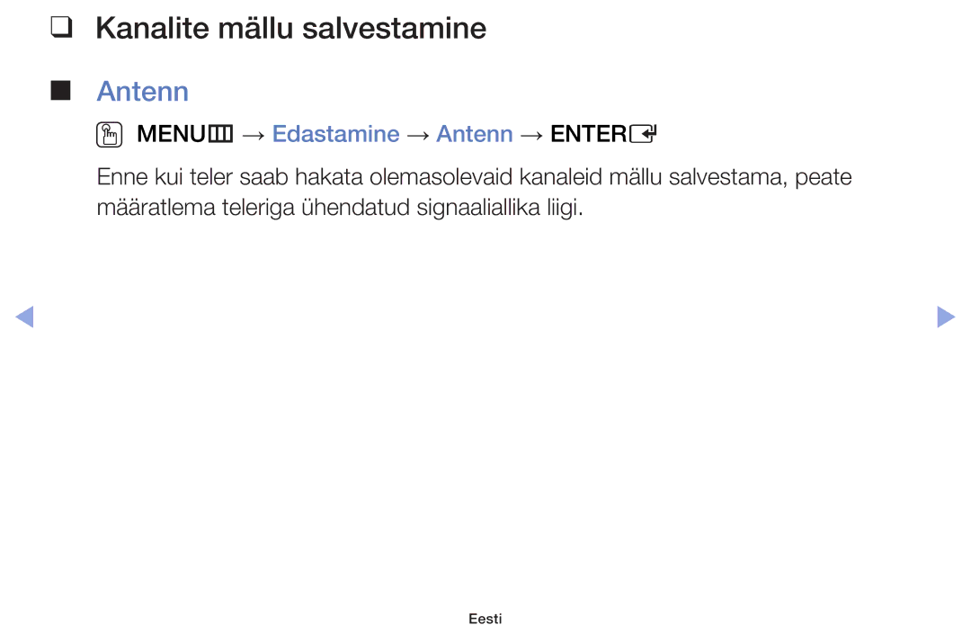 Samsung UE28F4000AWXBT, UE60F6170SSXZG manual Kanalite mällu salvestamine, OO MENUm → Edastamine → Antenn → Entere 