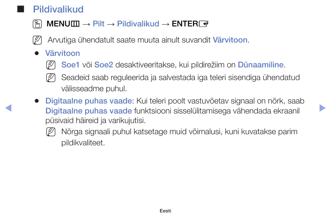 Samsung UE46F6100AWXBT, UE60F6170SSXZG, UE22F5000AWXBT manual OO MENUm → Pilt → Pildivalikud → Entere, Värvitoon 