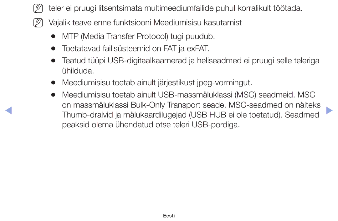 Samsung UE19F4000AWXBT, UE60F6170SSXZG, UE22F5000AWXBT, UE55F6100AWXBT manual Peaksid olema ühendatud otse teleri USB-pordiga 
