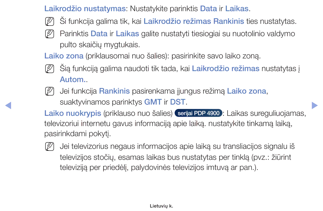 Samsung UE60F6170SSXZG, UE22F5000AWXBT, UE19F4000AWXBT Laikrodžio nustatymas Nustatykite parinktis Data ir Laikas, Autom 