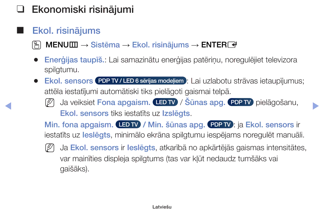 Samsung UE46F6100AWXBT, UE60F6170SSXZG, UE22F5000AWXBT, UE19F4000AWXBT manual Ekonomiski risinājumi, Ekol. risinājums 