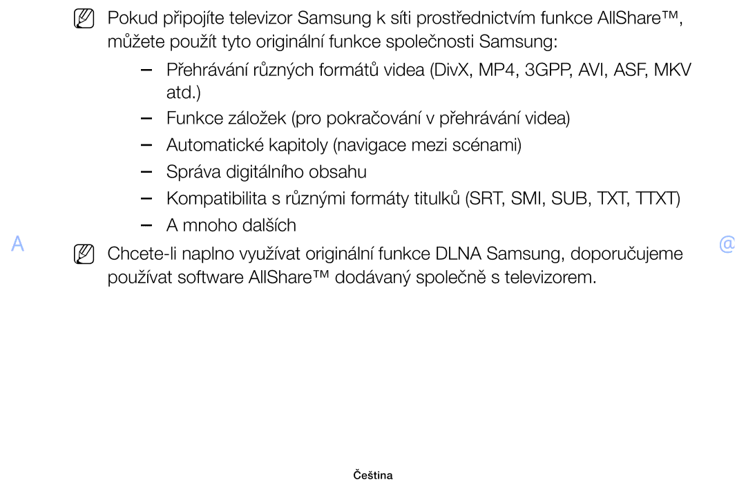 Samsung UE60F6100AWXBT, UE60F6170SSXZG, UE32F6100AWXZF, UE55F6100AWXZF, UE40F6100AWXZF, UE22F5000AWXZF, UE46F6100AWXZF Čeština 