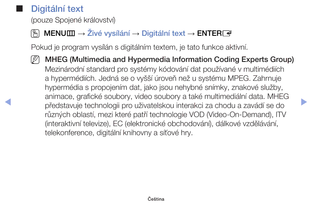 Samsung UE22F5000AWXBT, UE60F6170SSXZG, UE32F6100AWXZF manual OO MENUm → Živé vysílání → Digitální text → Entere 