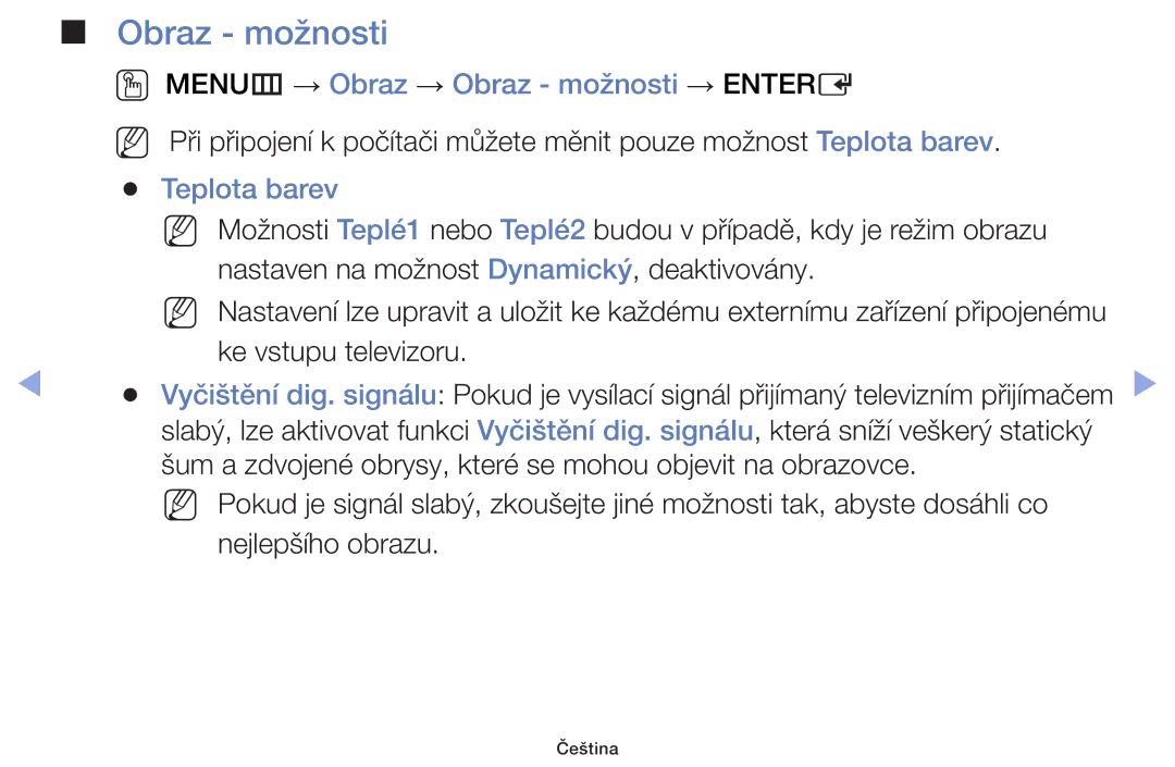 Samsung UE40F6100AWXZF, UE60F6170SSXZG, UE32F6100AWXZF manual OO MENUm → Obraz → Obraz možnosti → Entere, Teplota barev 