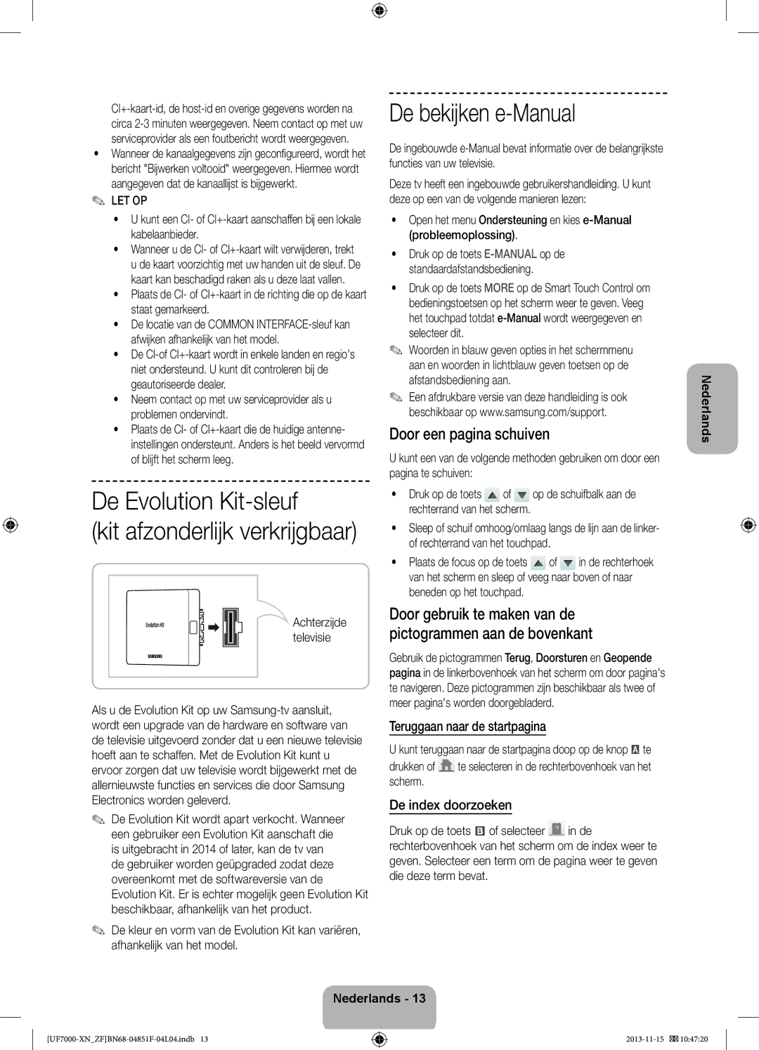 Samsung UE40F7000SLXZF, UE60F7000SLXZF manual De Evolution Kit-sleuf, De bekijken e-Manual, Door een pagina schuiven 