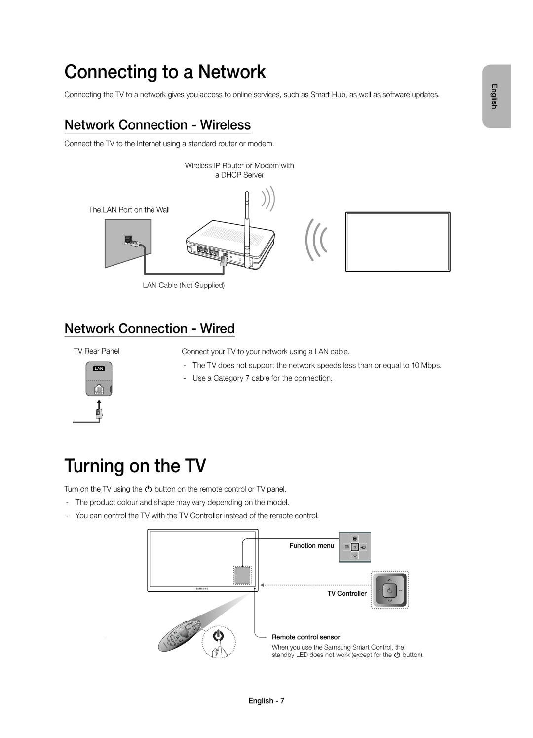 Samsung UE46H7000SZXZT, UE60H7000SZXZT manual Connecting to a Network, Turning on the TV, Network Connection - Wireless 