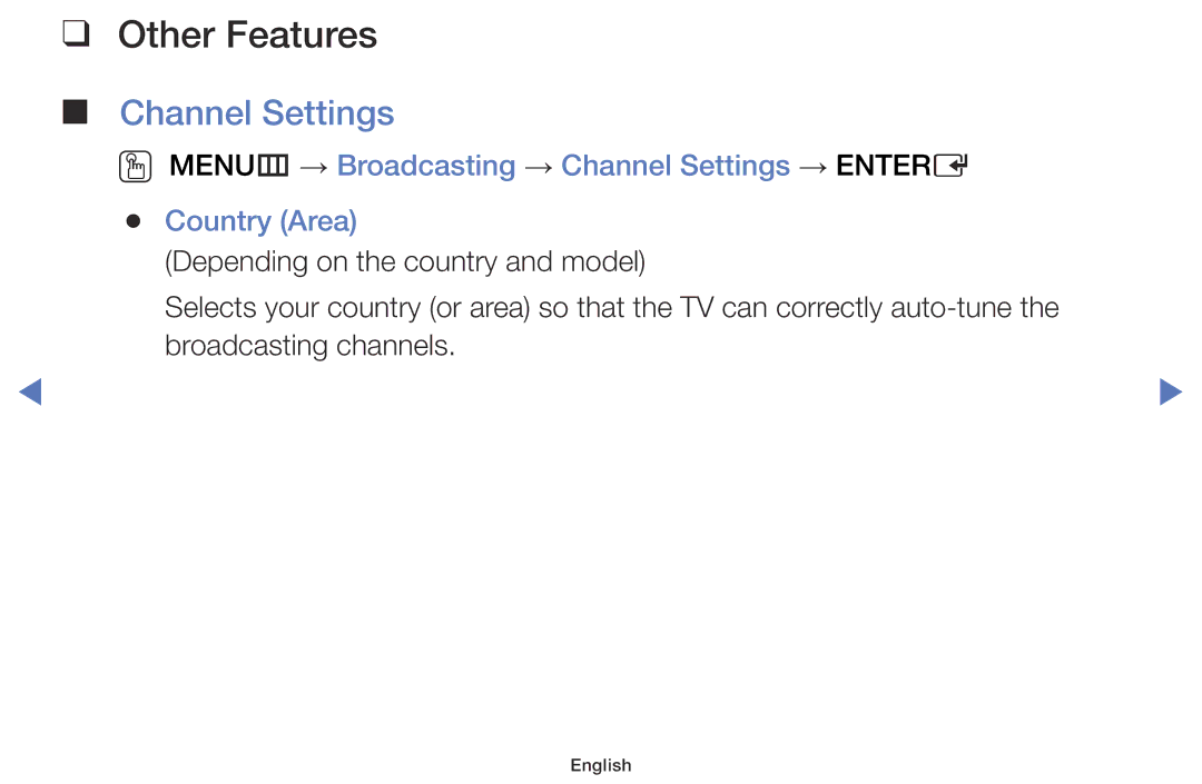 Samsung UE55J5100AWXZF, UE60J6150ASXZG, UE40J5170ASXZG, UE32J4100AWXXH, UE32J4000AWXXH manual Other Features, Channel Settings 