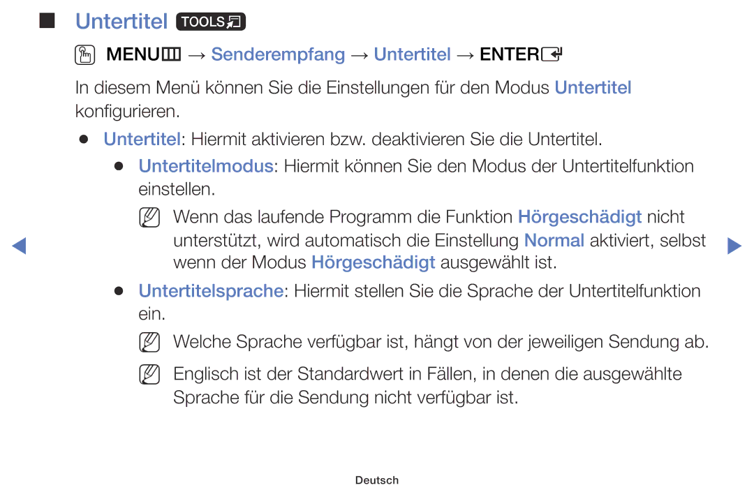 Samsung UE50J5100AWXZF, UE60J6150ASXZG, UE40J5170ASXZG manual Untertitel t, OO MENUm → Senderempfang → Untertitel → Entere 