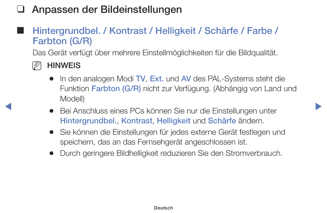 Samsung UE32J4000AWXXH manual Anpassen der Bildeinstellungen, Hintergrundbel., Kontrast, Helligkeit und Schärfe ändern 