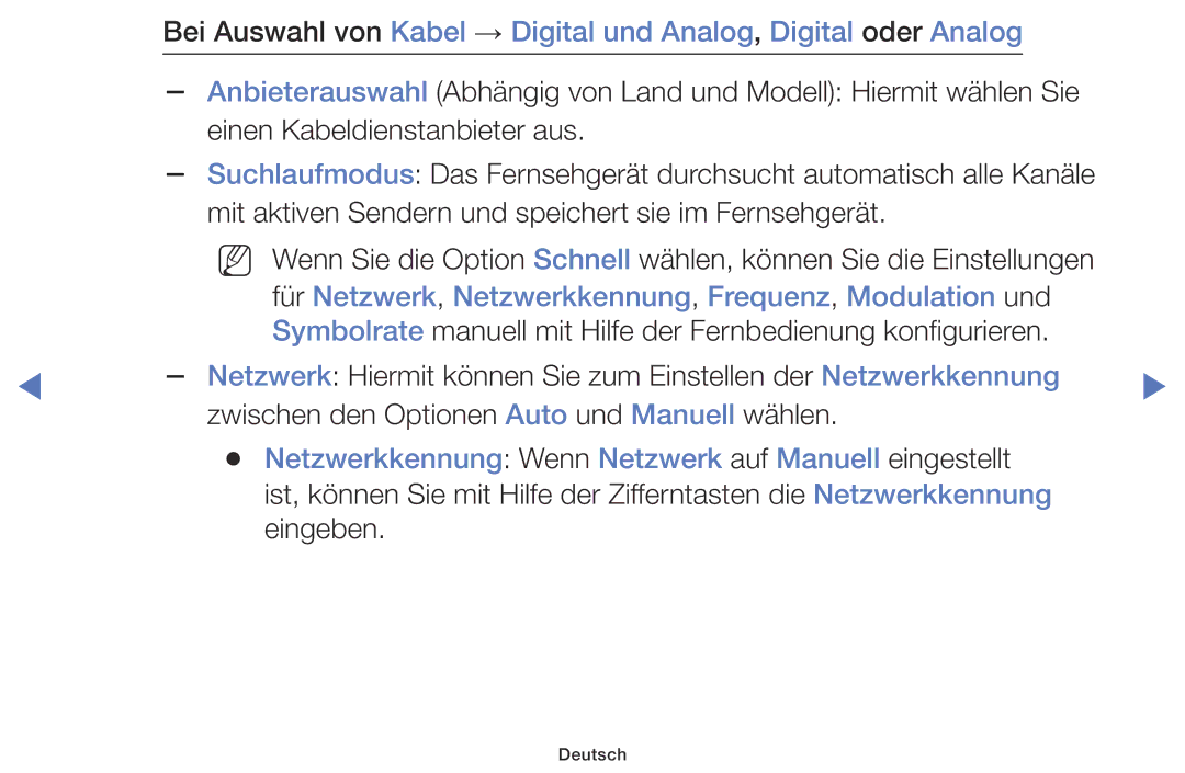 Samsung UE28J4100AWXZG, UE60J6150ASXZG, UE40J5170ASXZG manual Für Netzwerk, Netzwerkkennung, Frequenz, Modulation und 