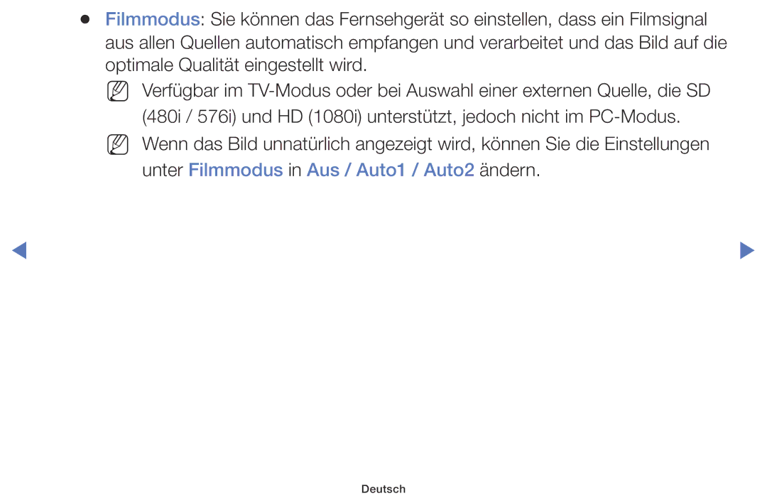 Samsung UE32J5000AWXZG, UE60J6150ASXZG, UE40J5170ASXZG, UE32J4100AWXXH manual Unter Filmmodus in Aus / Auto1 / Auto2 ändern 