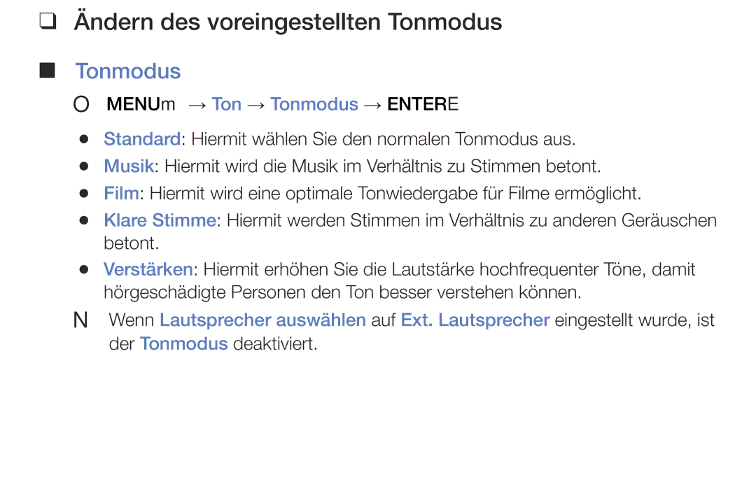 Samsung UE55J5170ASXZG, UE60J6150ASXZG, UE40J5170ASXZG, UE32J4100AWXXH, UE32J4000AWXXH Ändern des voreingestellten Tonmodus 