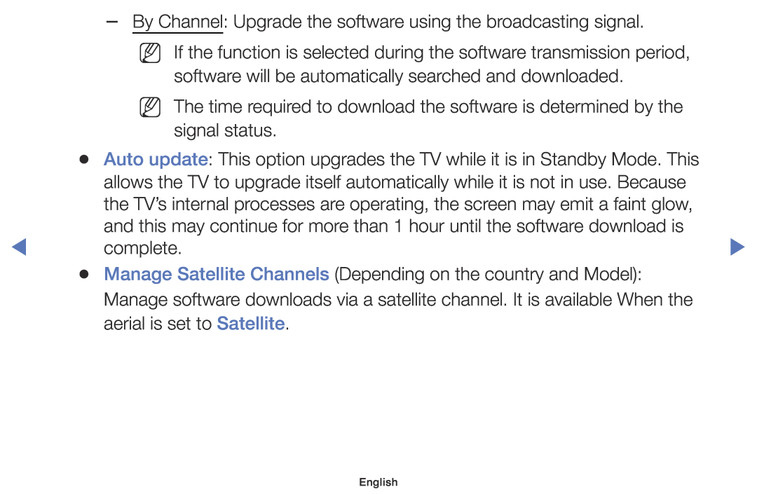 Samsung UE32J5100AWXZF, UE60J6150ASXZG, UE40J5170ASXZG manual By Channel Upgrade the software using the broadcasting signal 