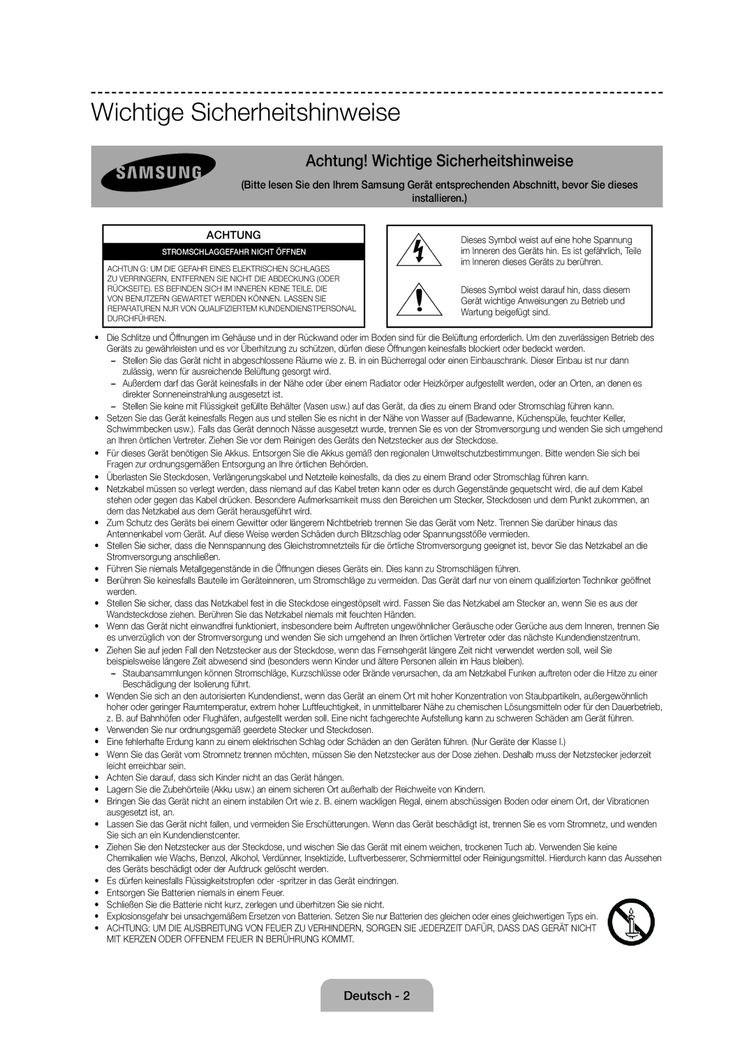 Samsung UE55J6150ASXZG, UE60J6150ASXZG, UE50J6150ASXZG, UE50J6170AUXZG manual Achtung! Wichtige Sicherheitshinweise 