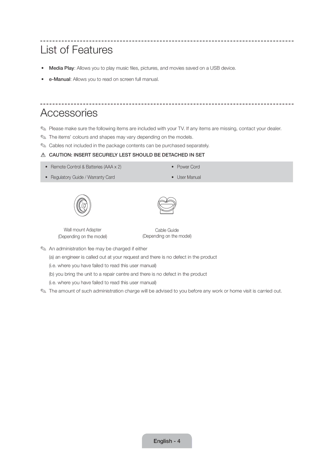 Samsung UE55J6170AUXZG, UE60J6150ASXZG List of Features, Accessories, Manual Allows you to read on screen full manual 