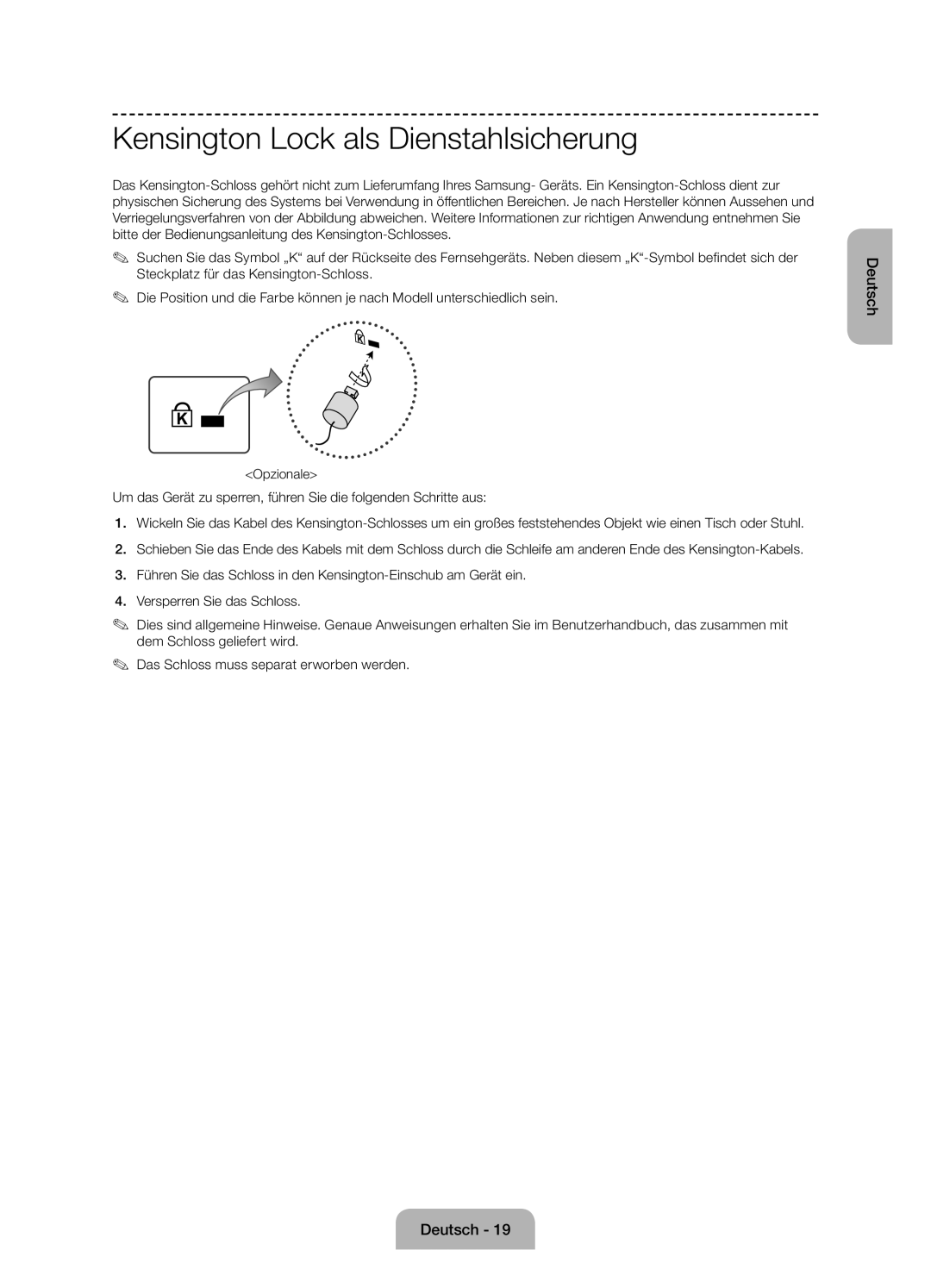 Samsung UE50J6150ASXZG, UE60J6150ASXZG, UE55J6150ASXZG, UE50J6170AUXZG, UE55J6170AUXZG Kensington Lock als Dienstahlsicherung 