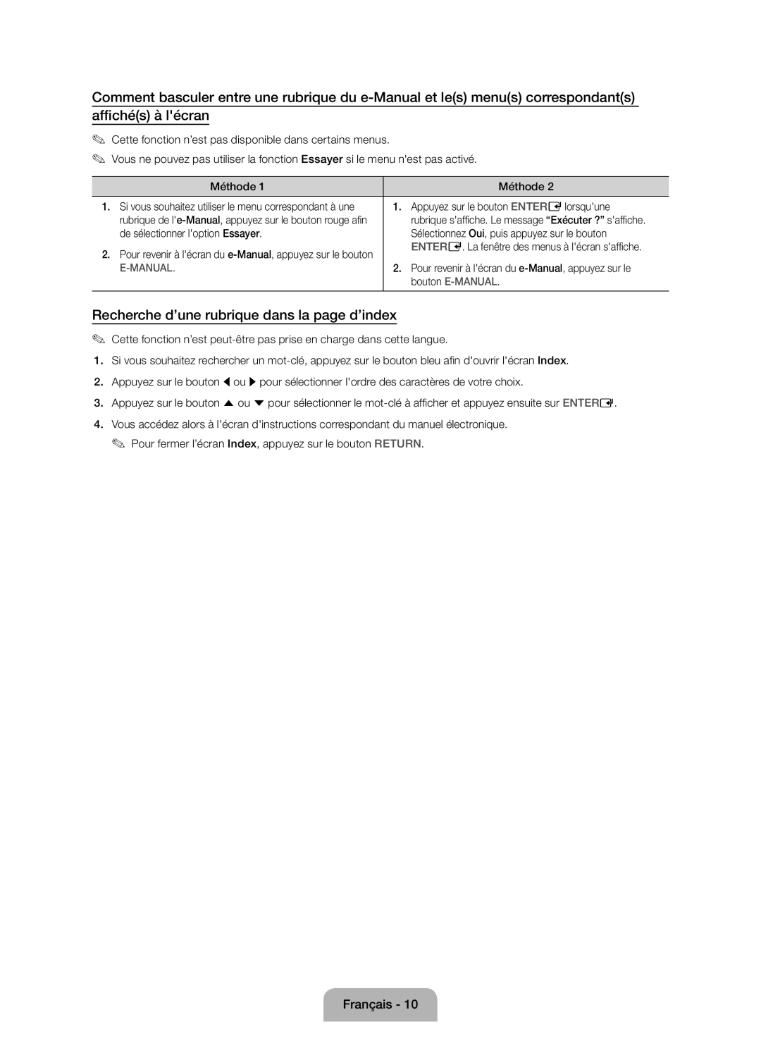 Samsung UE55J6170AUXZG manual Recherche d’une rubrique dans la page d’index, Appuyez sur le bouton Entere lorsquune 