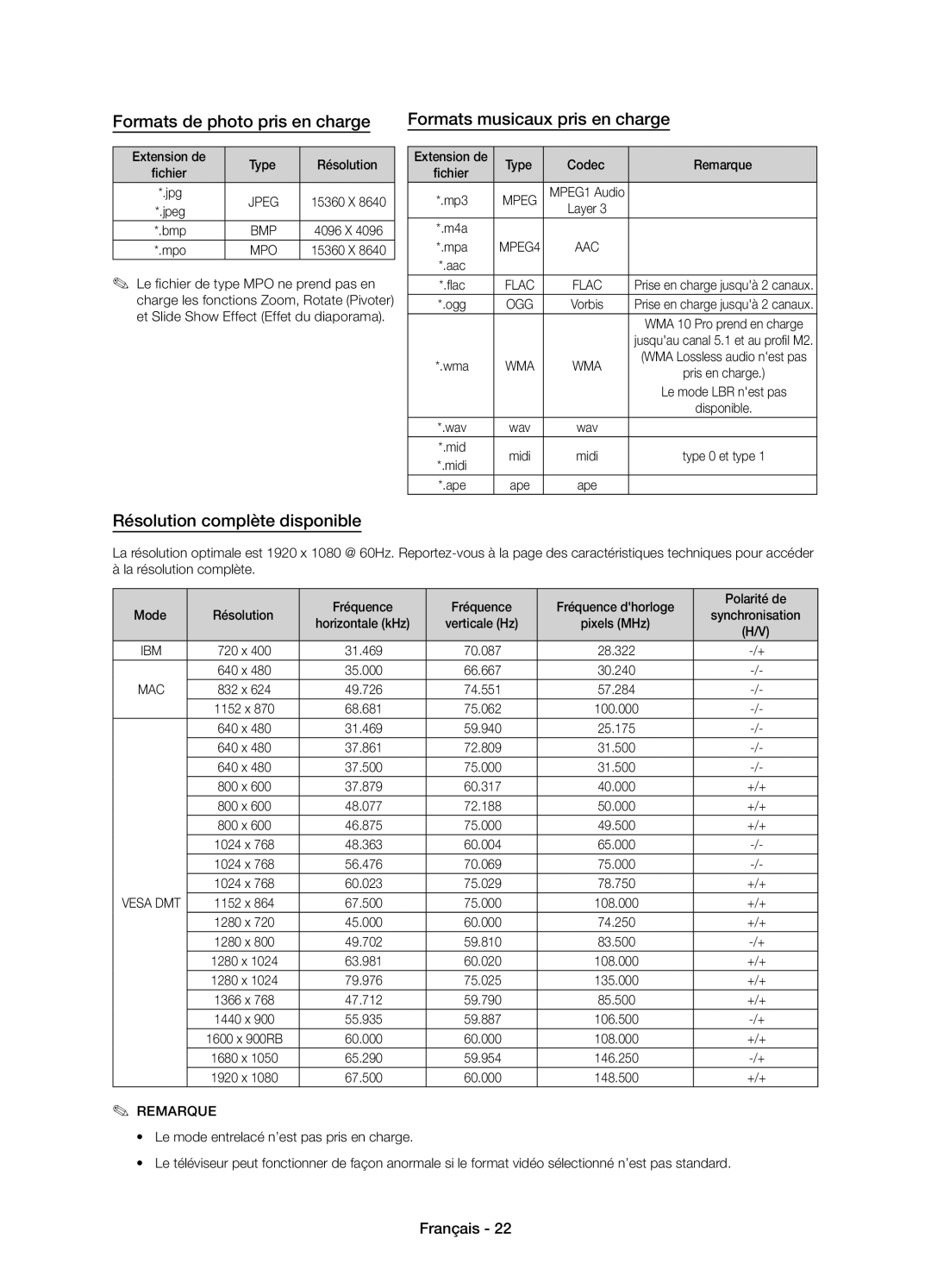 Samsung UE55J6170AUXZG Résolution complète disponible, Extension de Type Résolution, Extension de Type Codec Remarque, +/+ 