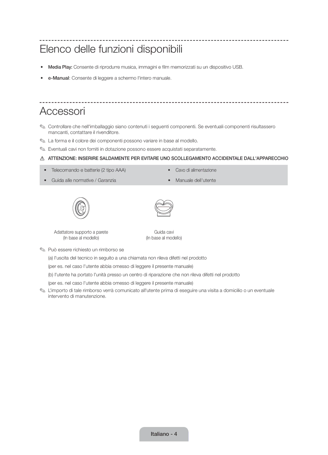 Samsung UE55J6170AUXZG Elenco delle funzioni disponibili, Accessori, Manual Consente di leggere a schermo lintero manuale 