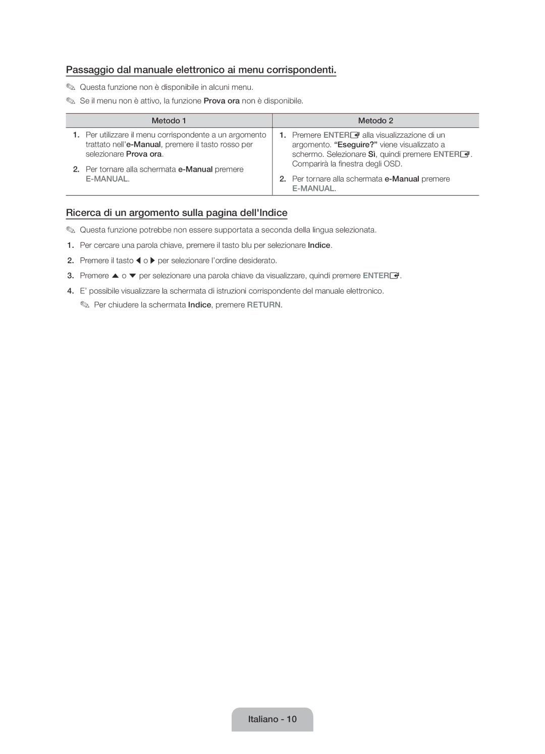 Samsung UE55J6170AUXZG Passaggio dal manuale elettronico ai menu corrispondenti, Premere Entere alla visualizzazione di un 