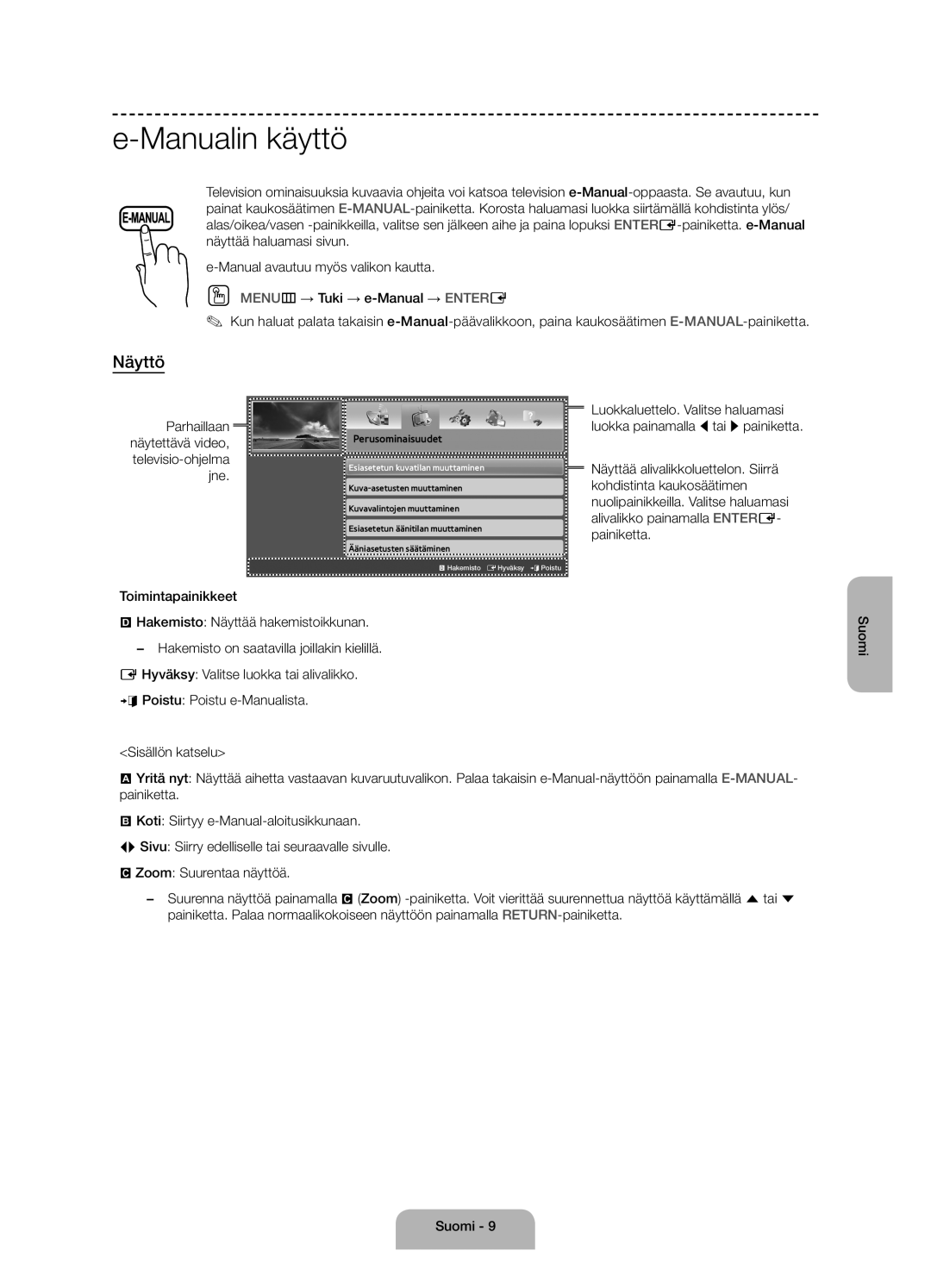 Samsung UE60J6175AUXXE, UE50J6175AUXXE, UE55J6175AUXXE manual Manualin käyttö, Näyttö 