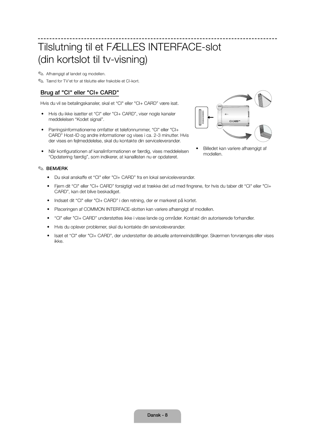 Samsung UE55J6175AUXXE, UE60J6175AUXXE, UE50J6175AUXXE manual Brug af CI eller CI+ Card, Modellen 