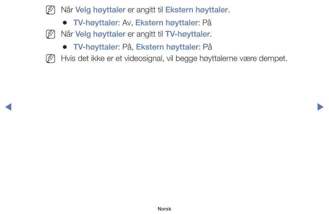 Samsung UE40J5005AKXXE, UE60J6175AUXXE, UE55J5105AKXXE, UE32J5005AKXXE, UE48J5005AKXXE TV-høyttaler På, Ekstern høyttaler På 