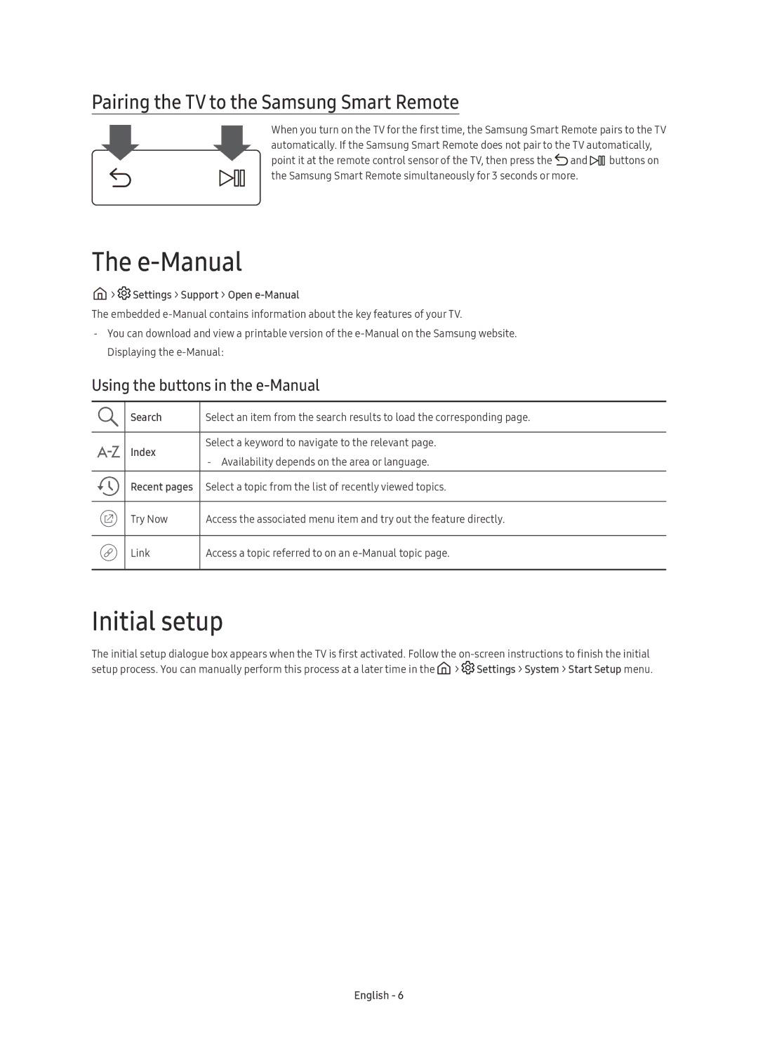 Samsung UE60KS8000UXSQ manual E-Manual, Initial setup, Pairing the TV to the Samsung Smart Remote 