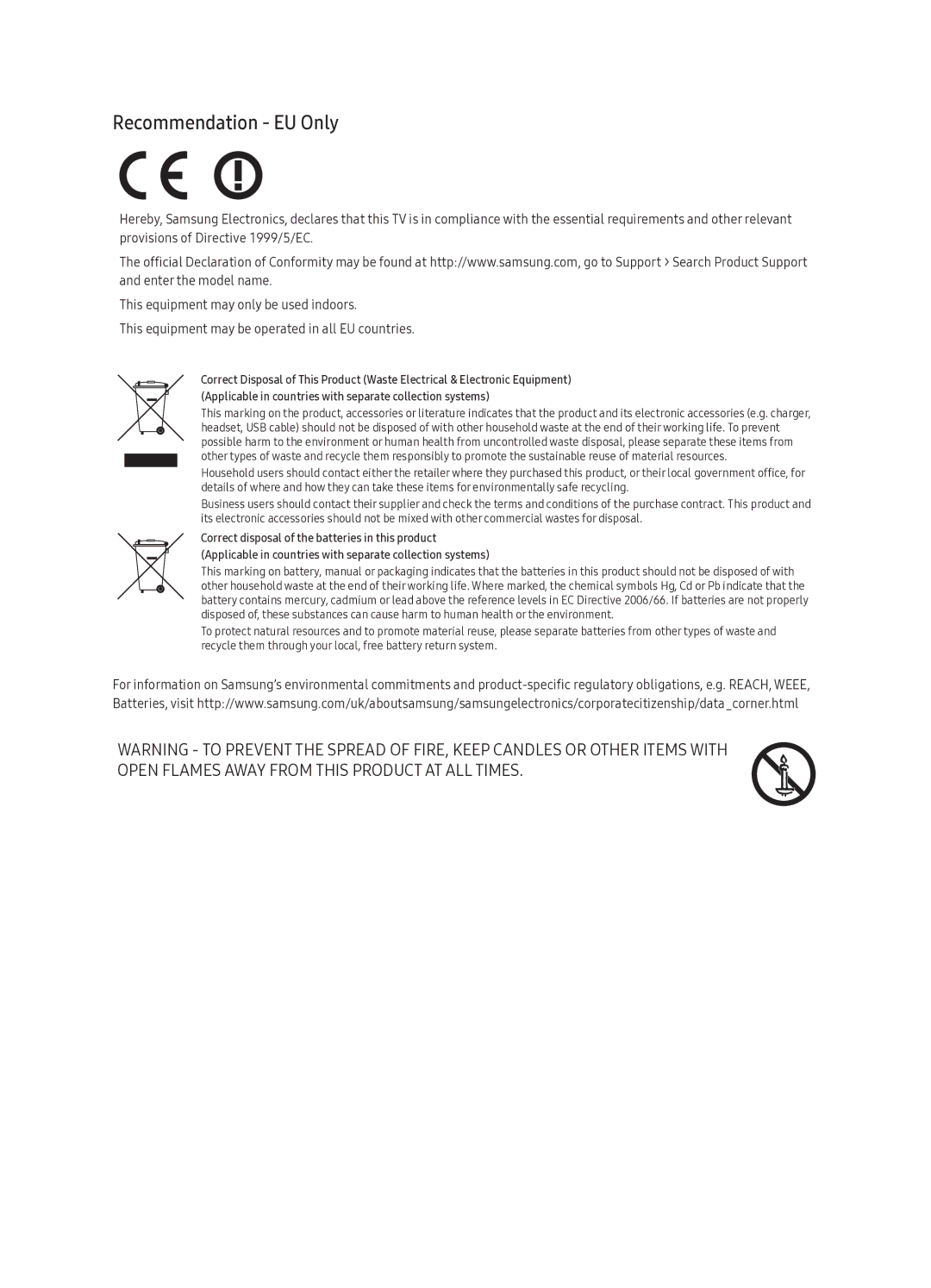 Samsung UE60KU6020KXXC manual Recommendation EU Only 