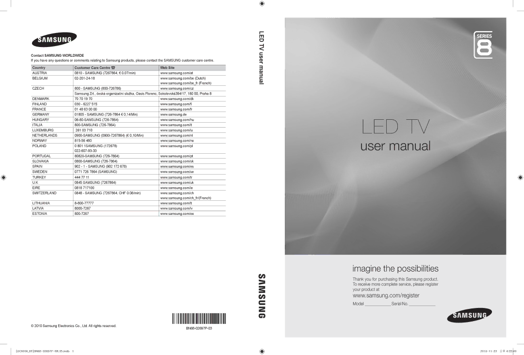 Samsung UE65C8000XWXBT, UE65C8000XWXXH manual Led Tv, BN68-02697P-03 