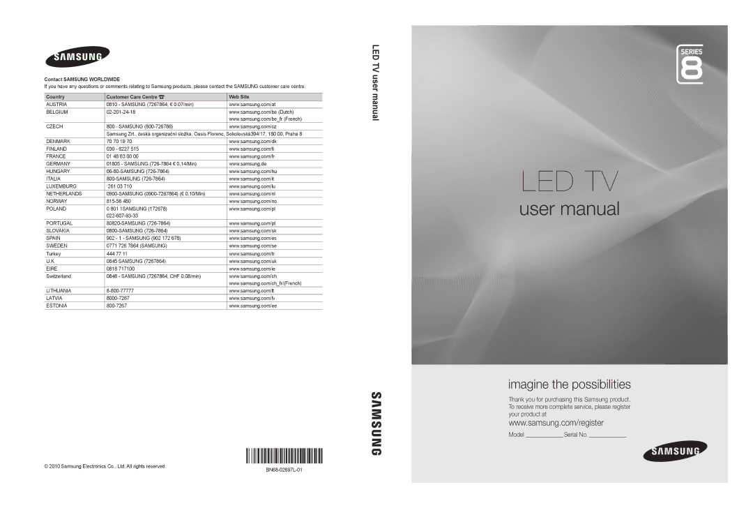 Samsung UE65C8000XWXXC, UE65C8000XWXXH manual Contact Samsung Worldwide, BN68-02697L-01 