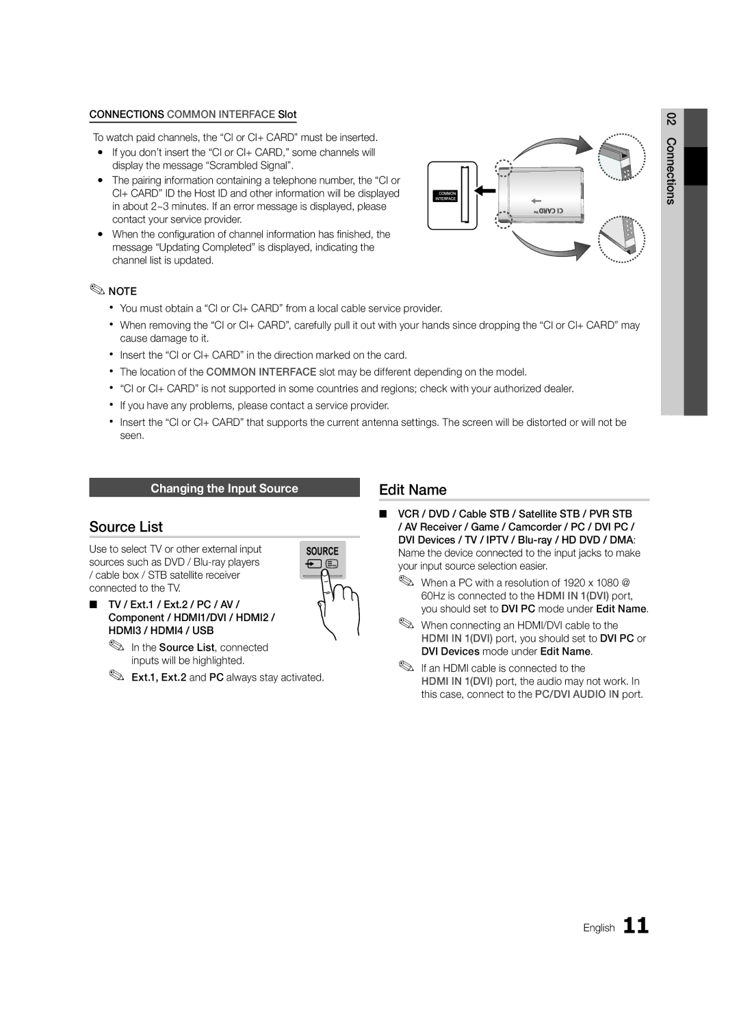 Samsung UE65C8000XWXXC, UE65C8000XWXXH manual Source List, Edit Name, Changing the Input Source 