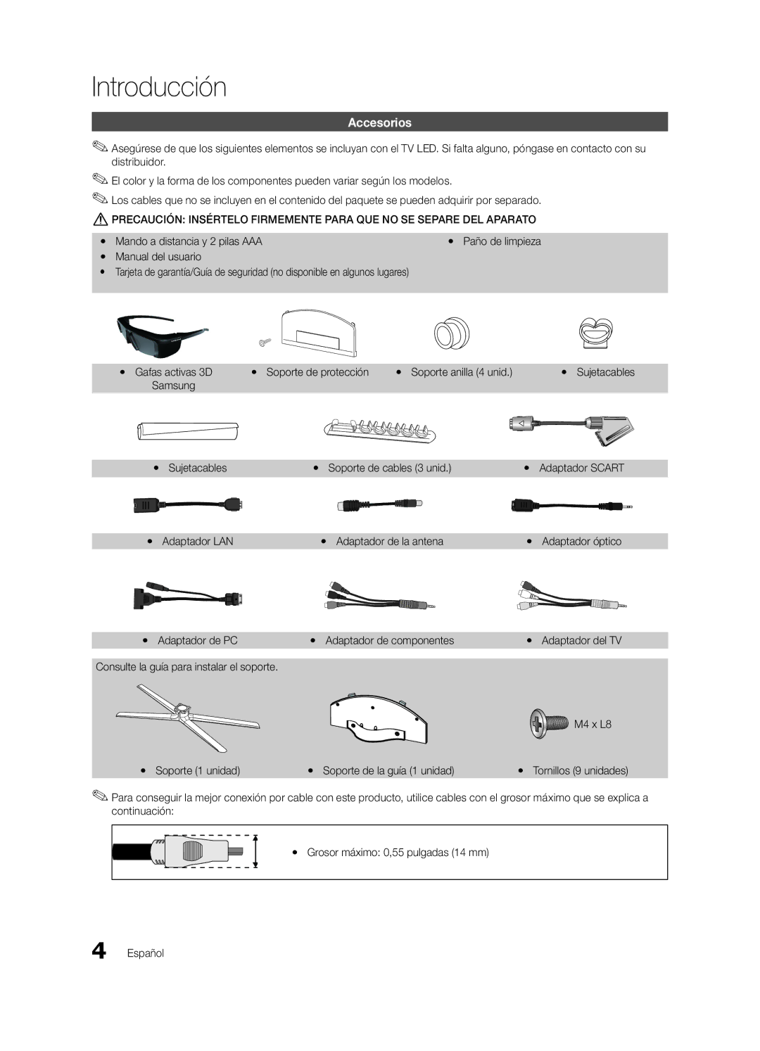 Samsung UE65C8000XWXXH, UE65C8000XWXXC manual Introducción, Accesorios 