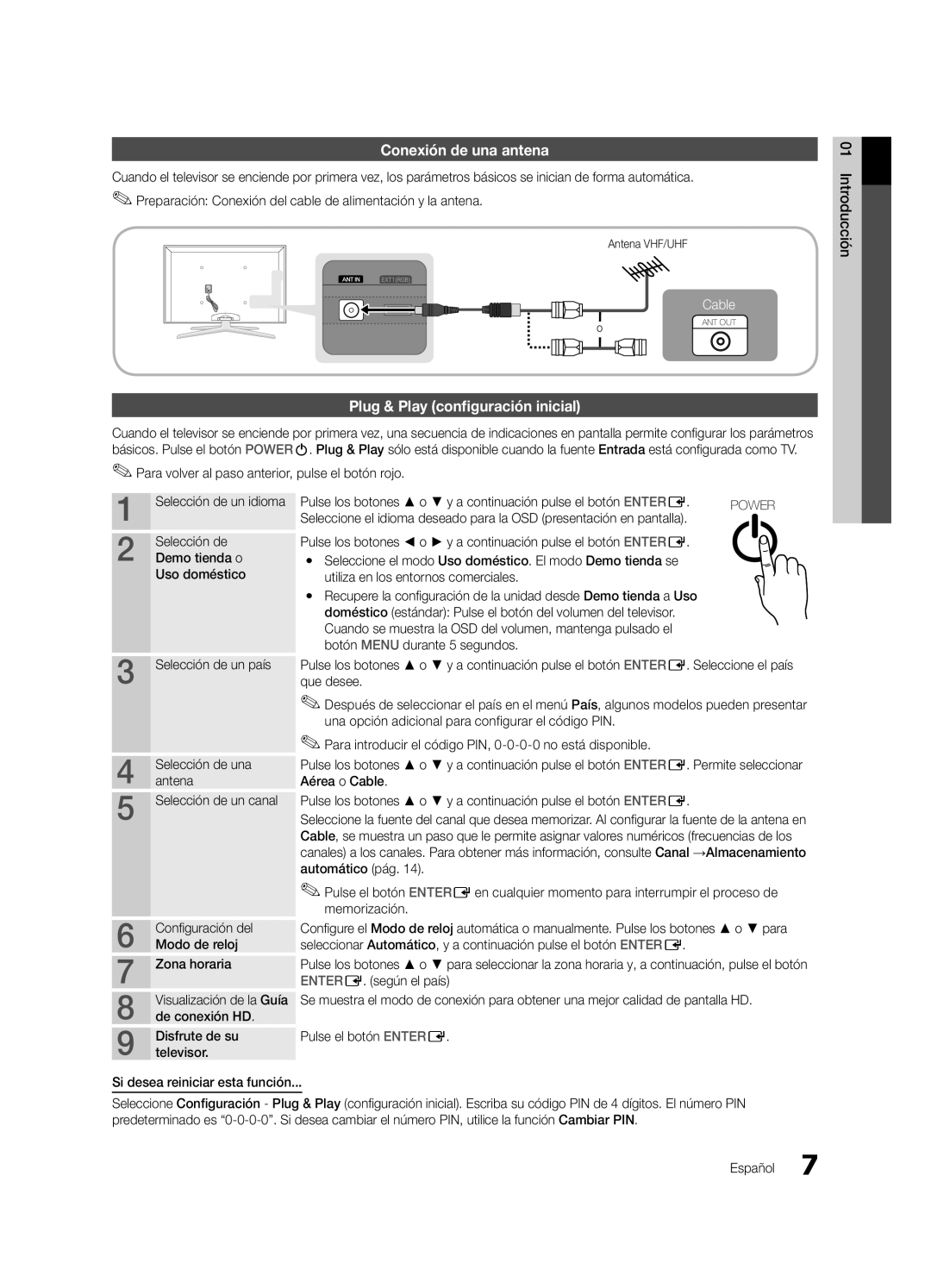 Samsung UE65C8000XWXXC, UE65C8000XWXXH Conexión de una antena, Plug & Play configuración inicial, Introducción, Que desee 