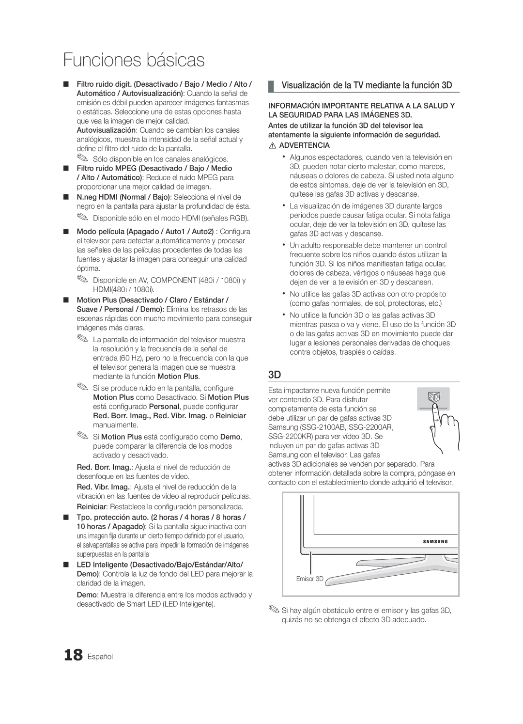 Samsung UE65C8000XWXXH manual Visualización de la TV mediante la función 3D, Disponible sólo en el modo Hdmi señales RGB 