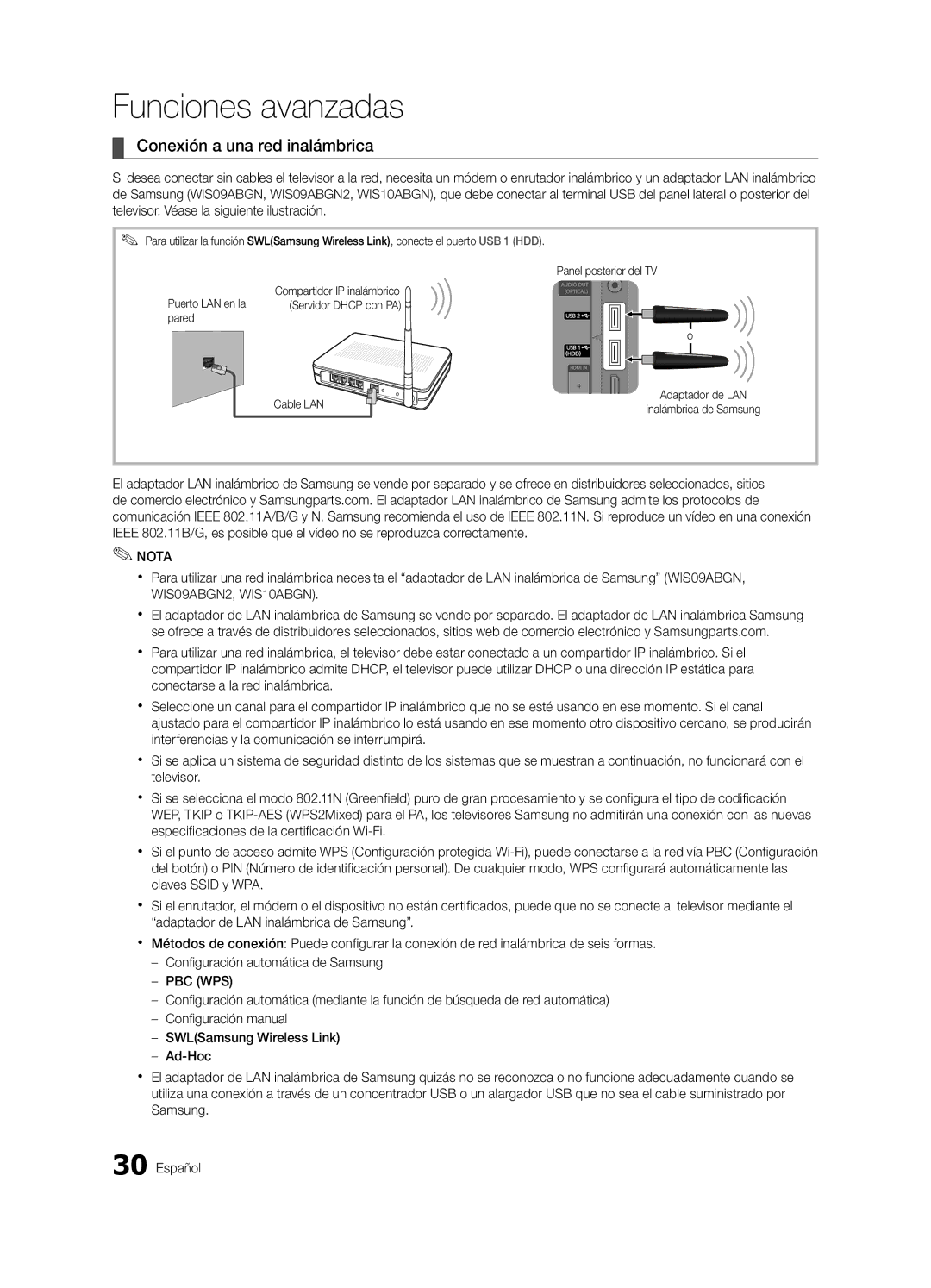 Samsung UE65C8000XWXXH, UE65C8000XWXXC manual Conexión a una red inalámbrica 