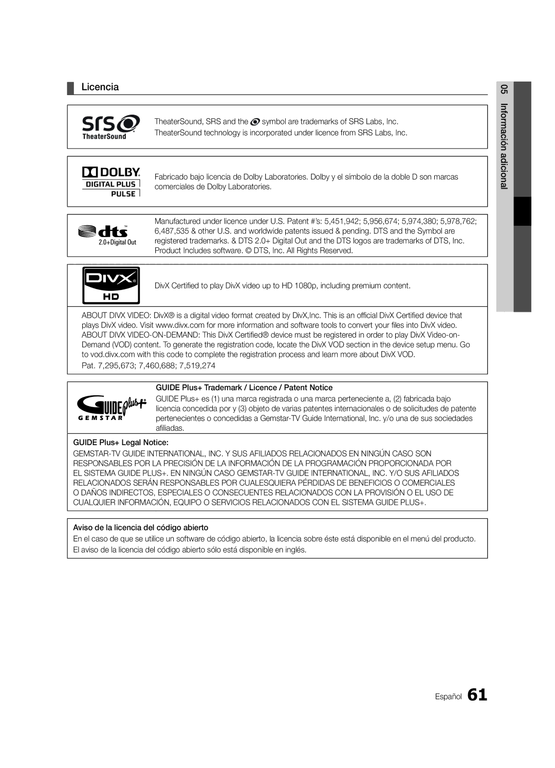 Samsung UE65C8000XWXXC, UE65C8000XWXXH manual Licencia 