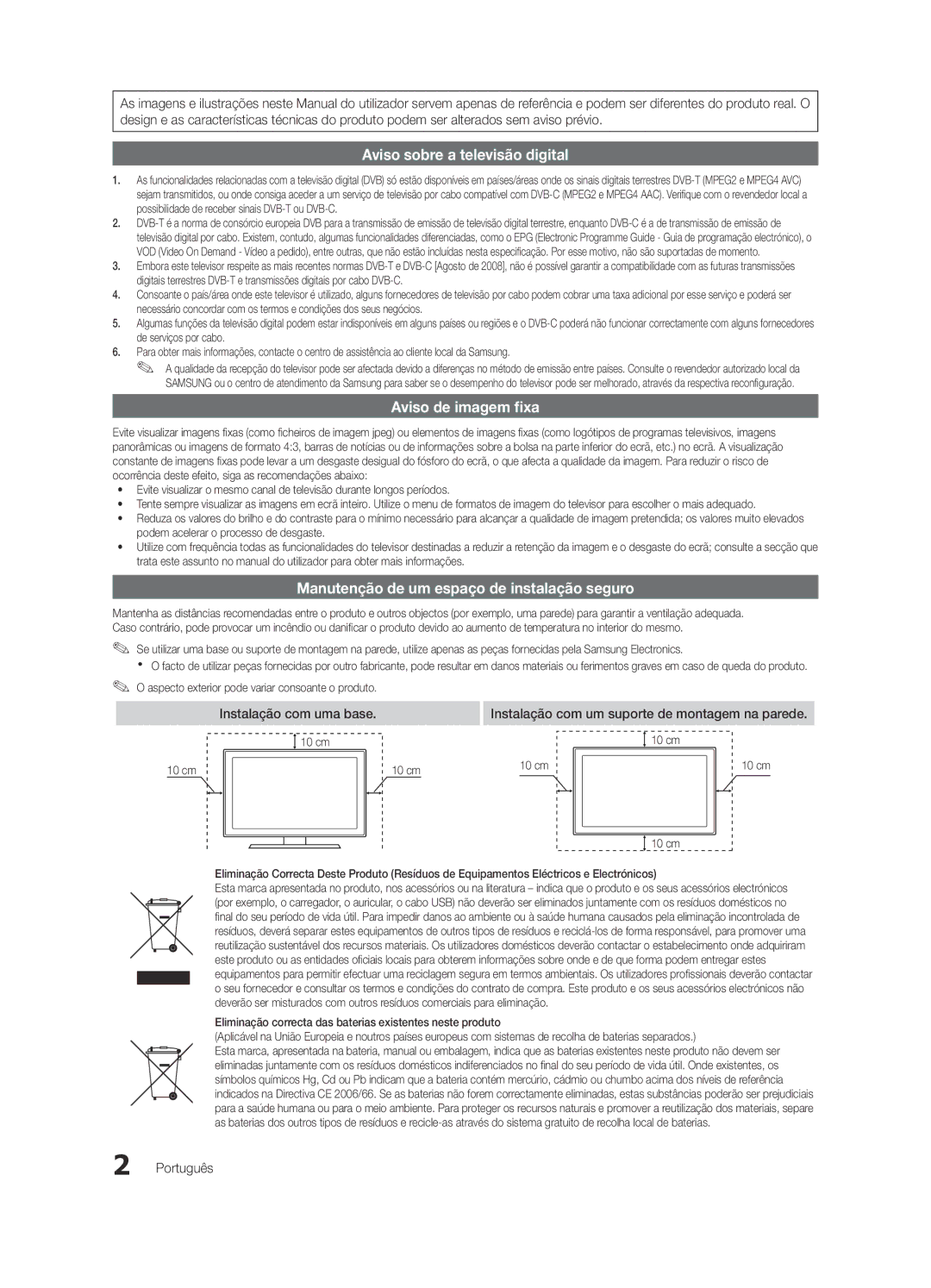 Samsung UE65C8000XWXXH, UE65C8000XWXXC Manutenção de um espaço de instalação seguro, Instalação com uma base, Português 