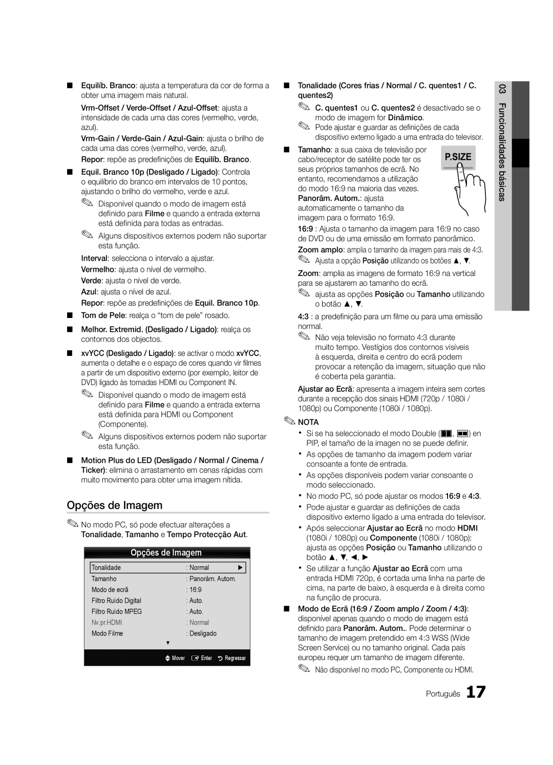 Samsung UE65C8000XWXXC, UE65C8000XWXXH manual Opções de Imagem 