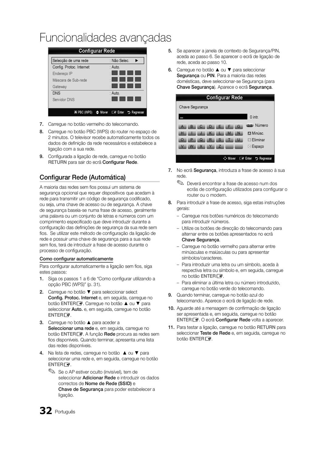 Samsung UE65C8000XWXXH, UE65C8000XWXXC manual Configurar Rede Automática, Chave Segurança Intr ~9 Número, Eliminar 