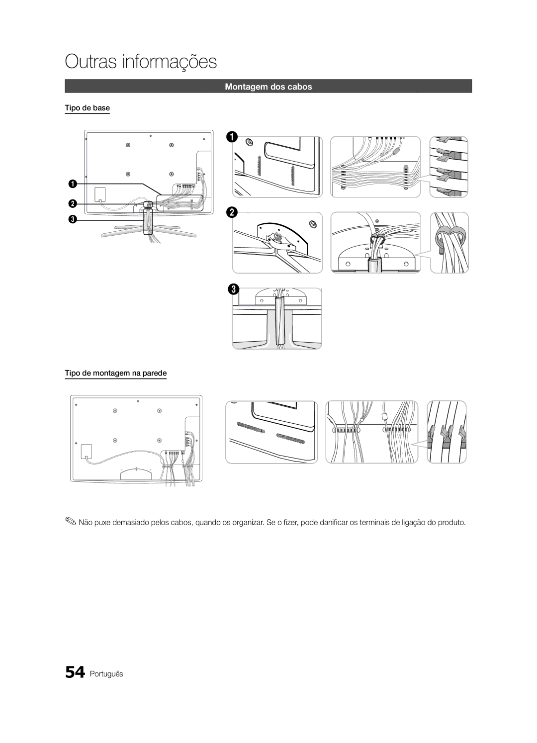 Samsung UE65C8000XWXXH, UE65C8000XWXXC manual Montagem dos cabos 