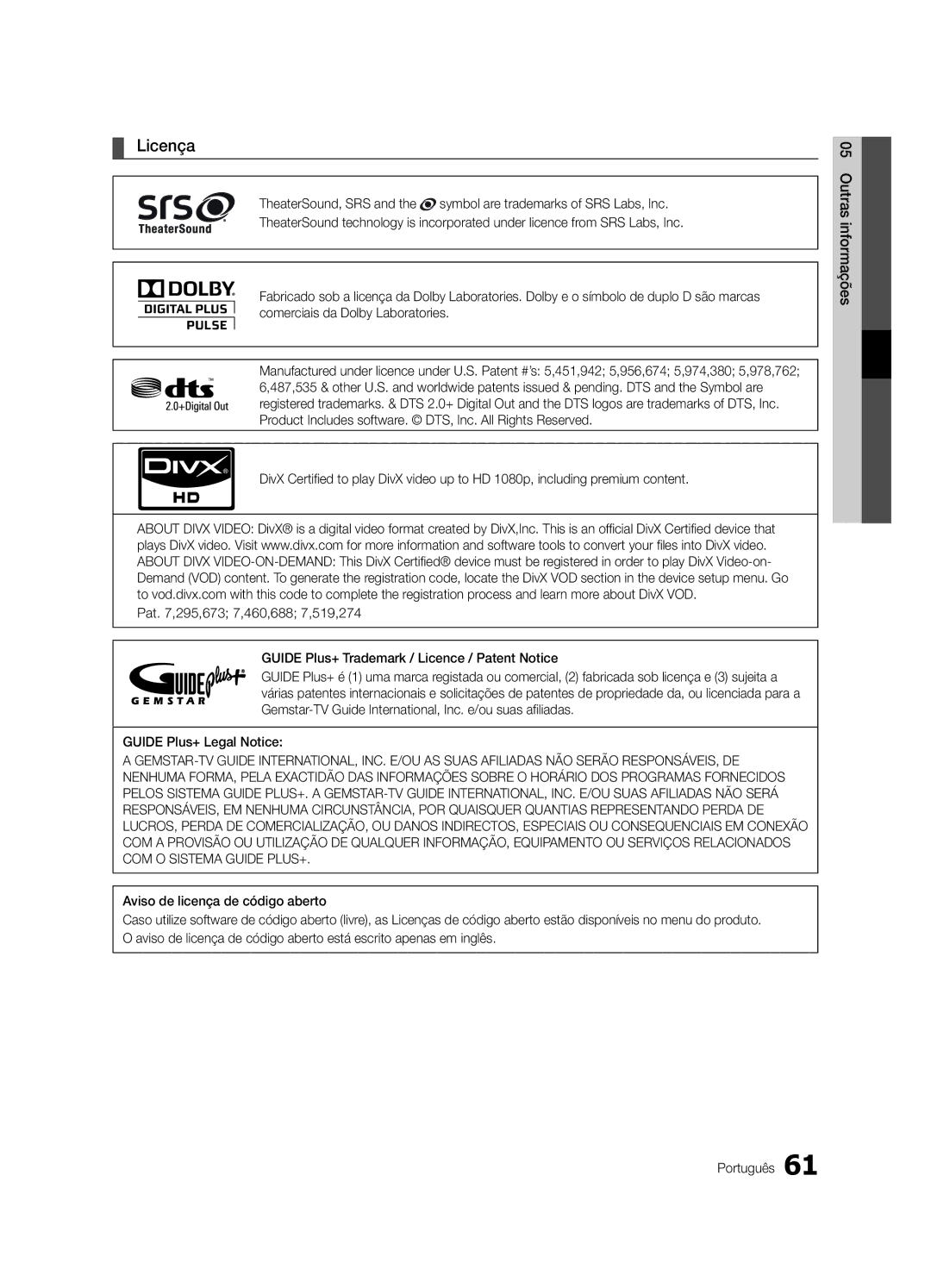 Samsung UE65C8000XWXXC, UE65C8000XWXXH manual Licença 