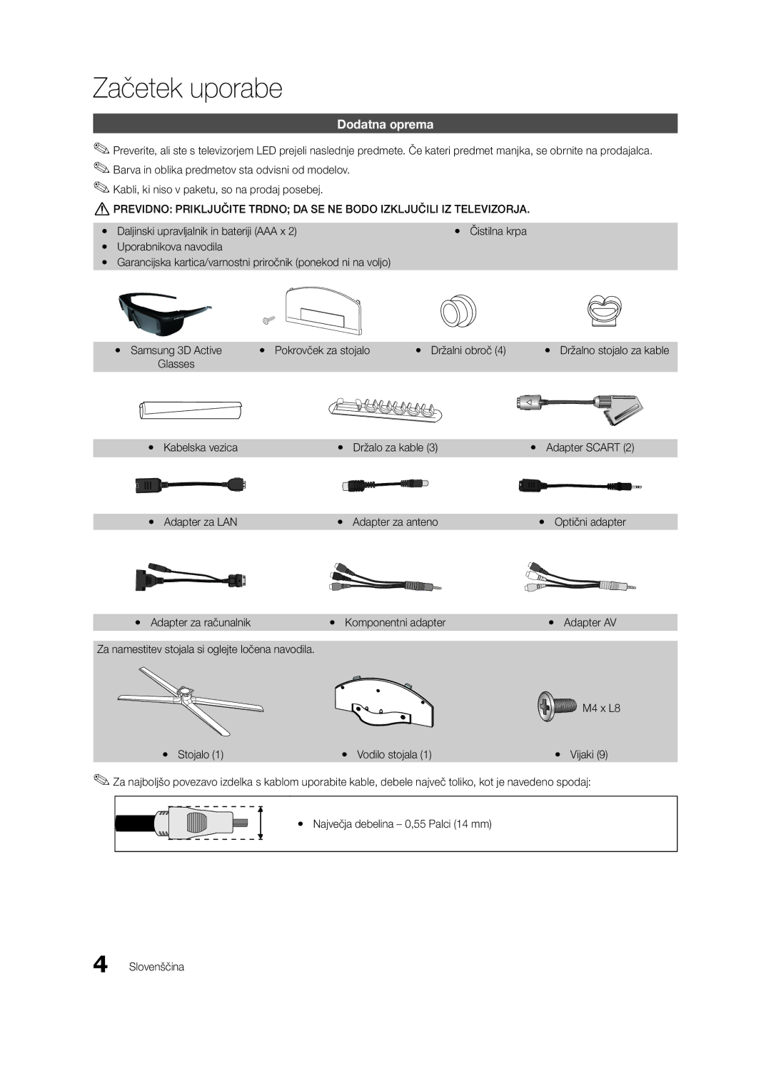 Samsung UE65C8000XWXXH, UE65C8000XWXXC manual Začetek uporabe, Dodatna oprema 