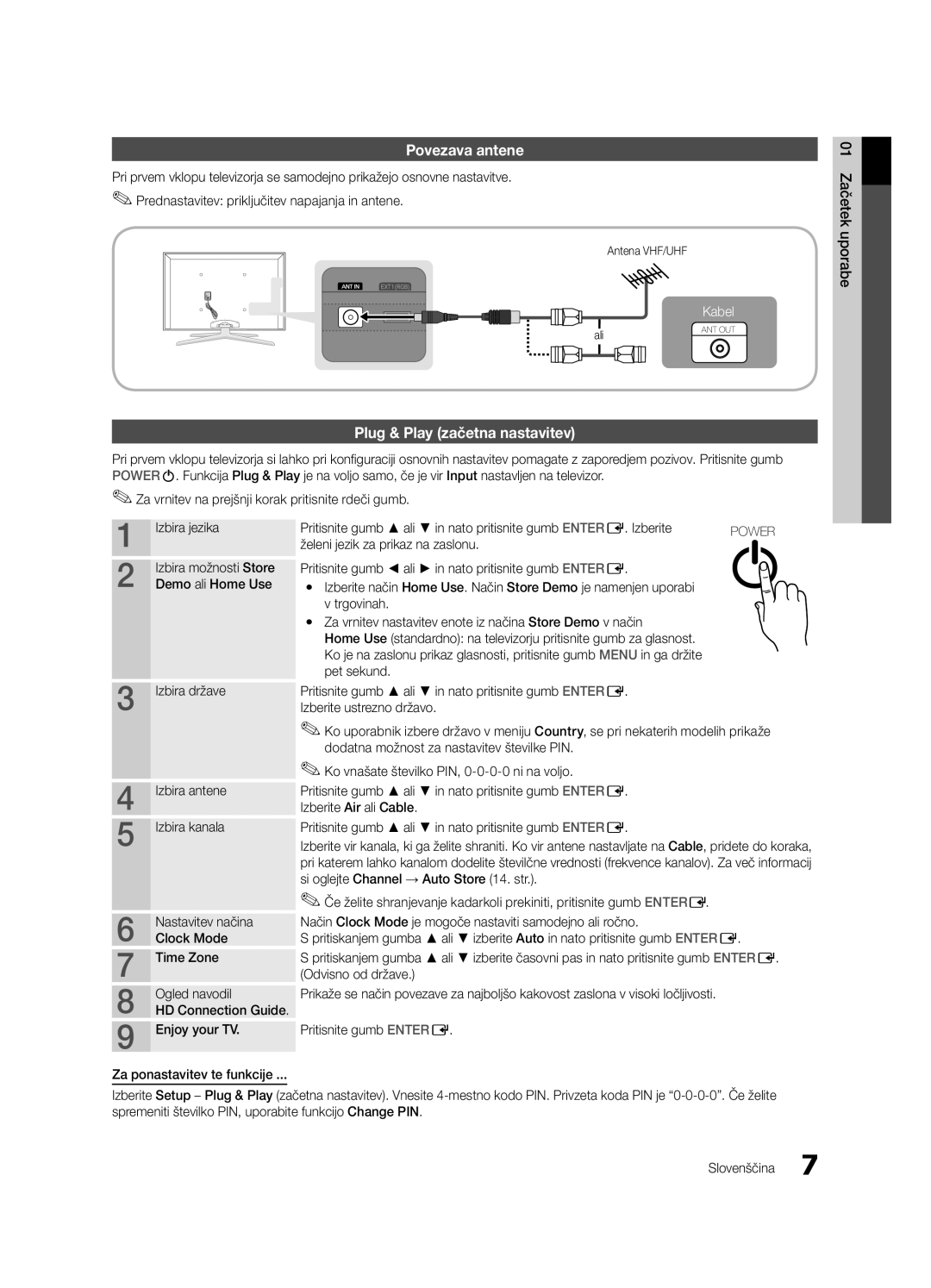 Samsung UE65C8000XWXXC, UE65C8000XWXXH manual Povezava antene, Plug & Play začetna nastavitev, Trgovinah, Ali 