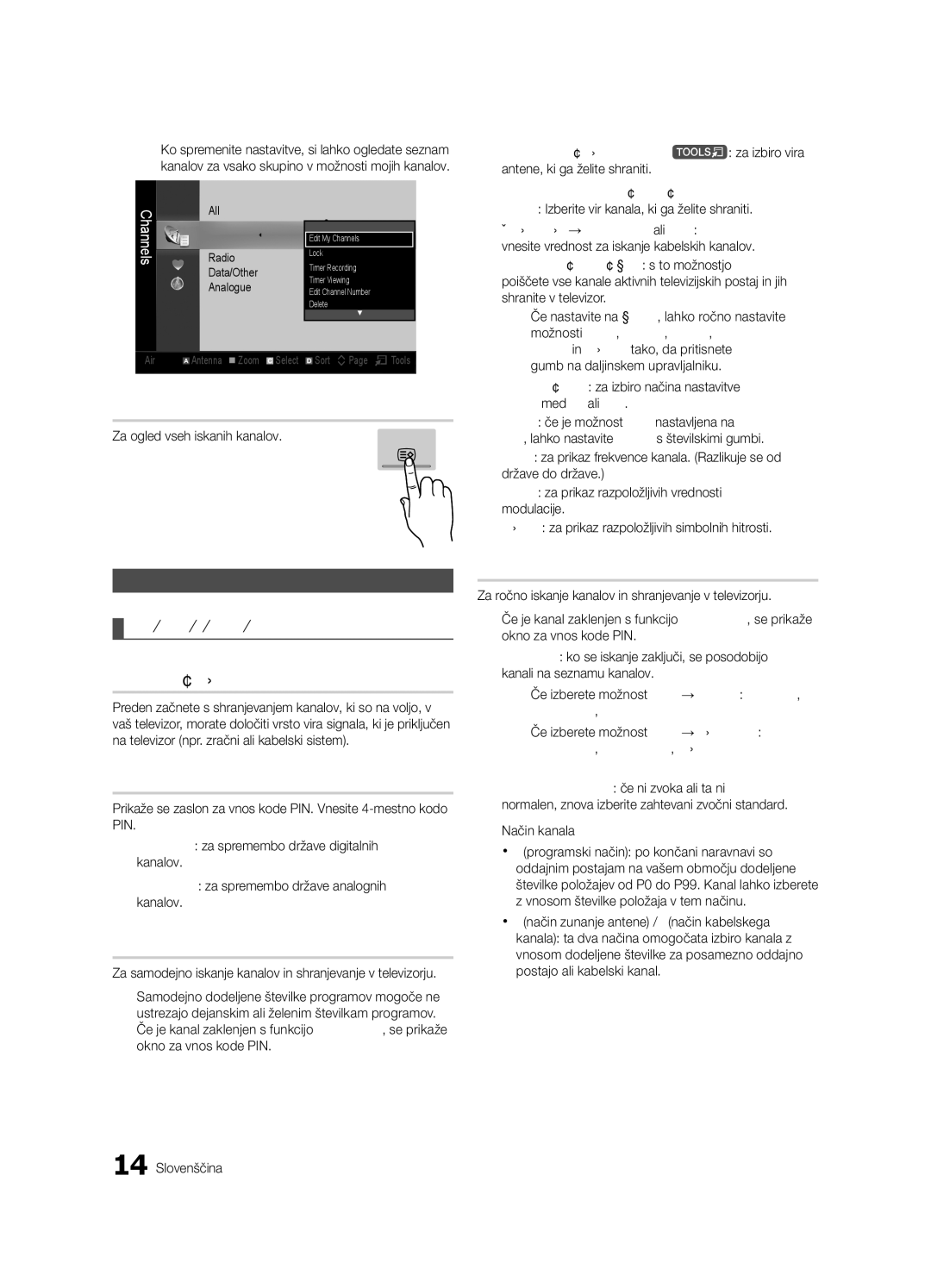 Samsung UE65C8000XWXXH, UE65C8000XWXXC manual Ponovna naravnava kanalov, Meni Channel, All2 Radio Data/Other 