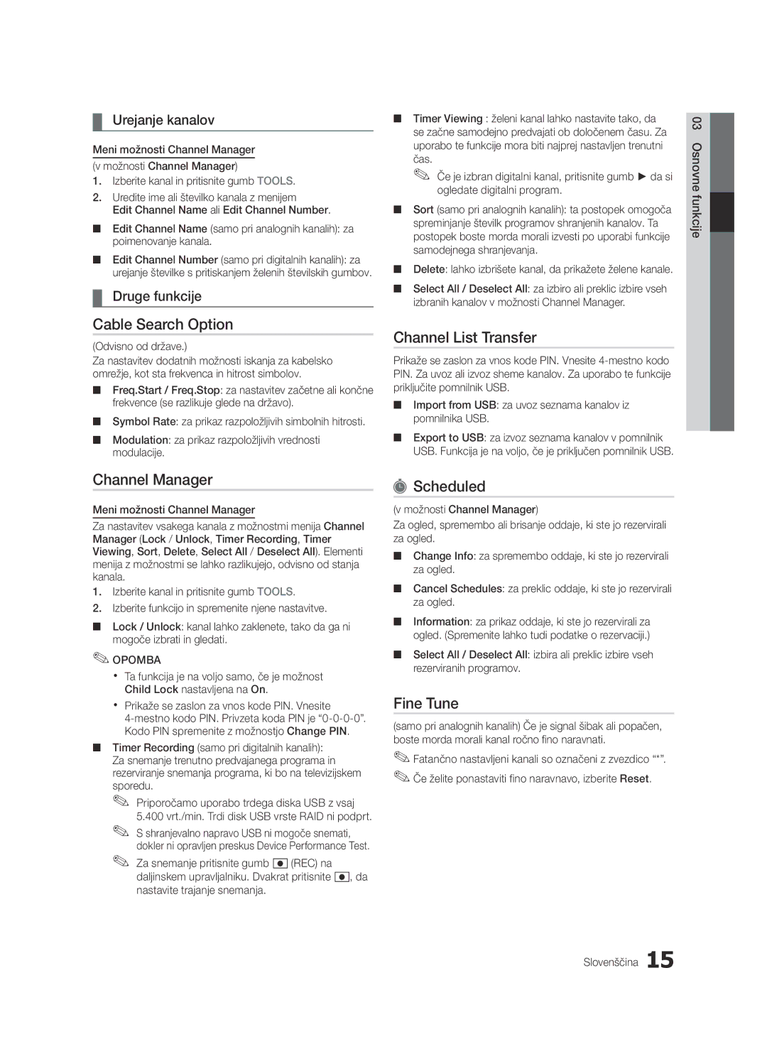 Samsung UE65C8000XWXXC, UE65C8000XWXXH manual Urejanje kanalov, Druge funkcije, Odvisno od države 