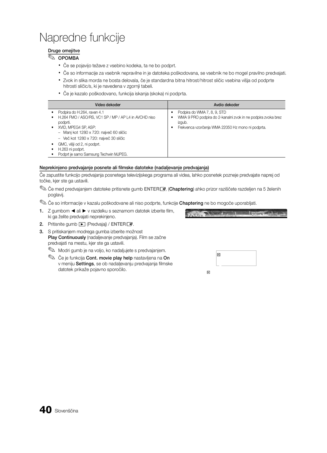 Samsung UE65C8000XWXXH, UE65C8000XWXXC manual Podprti Izgub, Frekvenca vzorčenja WMA 22050 Hz mono ni podprta 