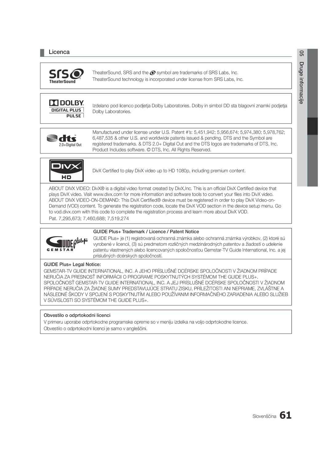 Samsung UE65C8000XWXXC, UE65C8000XWXXH manual Licenca 