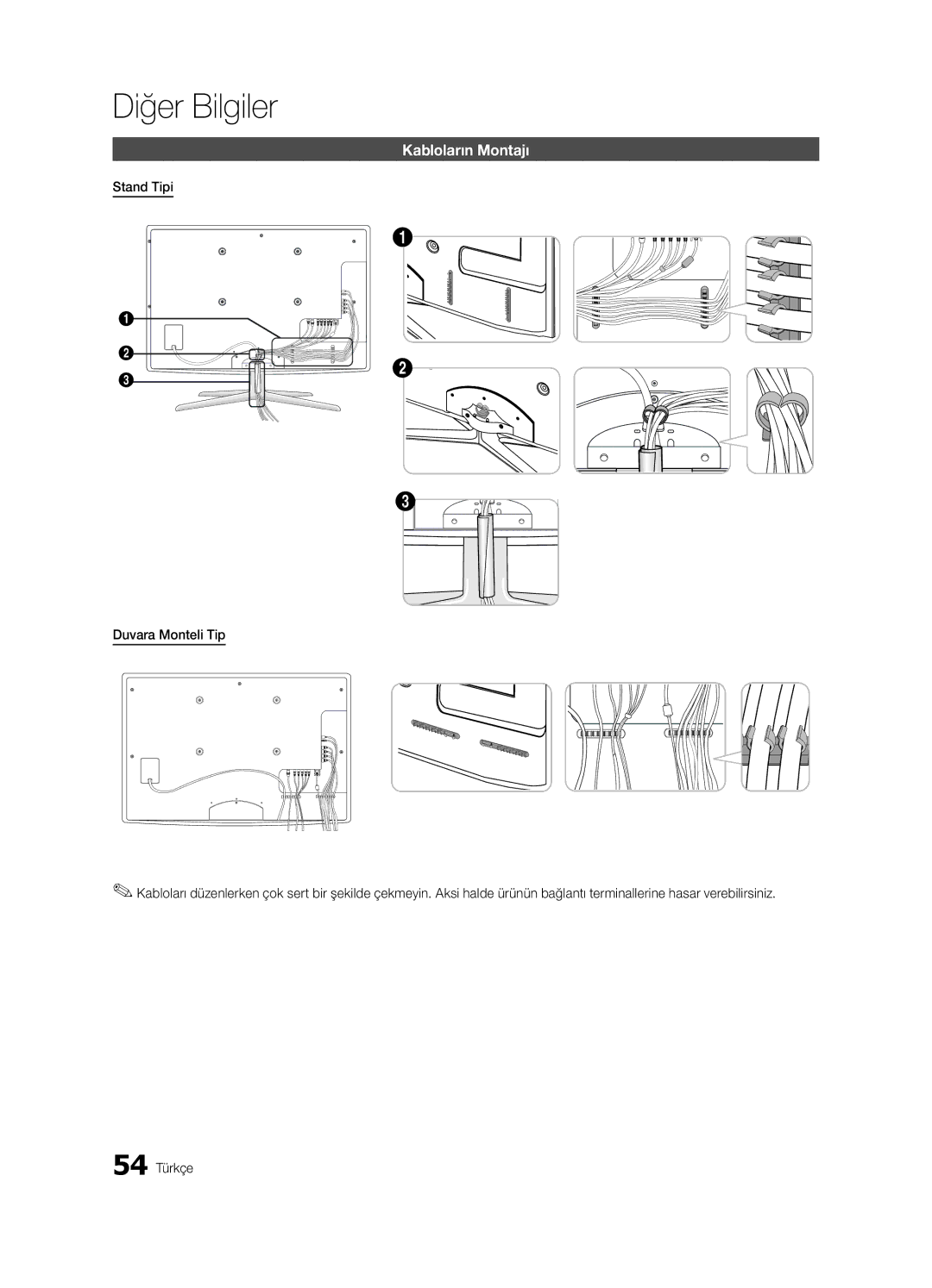 Samsung UE65C8000XWXXH, UE65C8000XWXXC manual Kabloların Montajı 