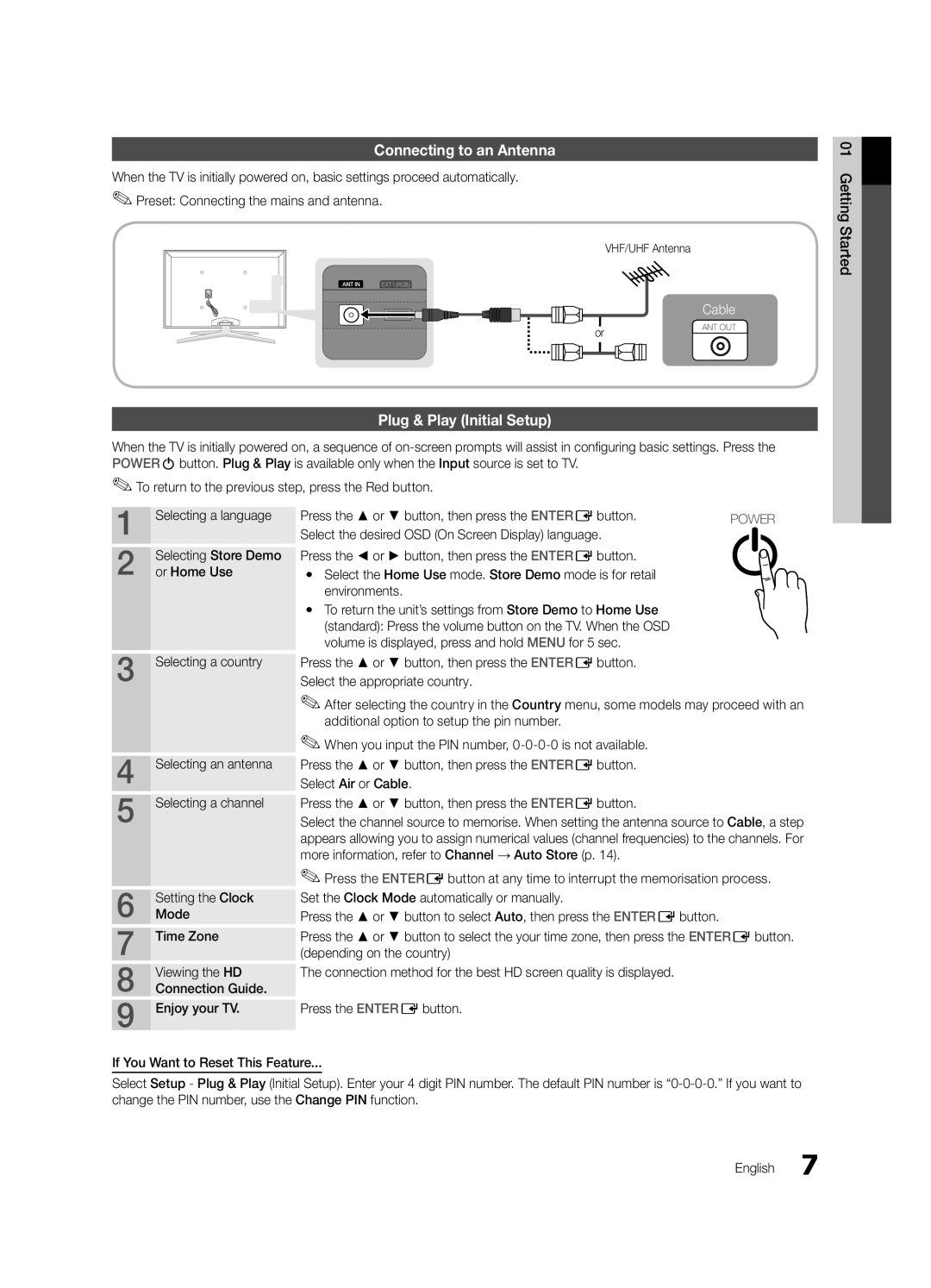 Samsung UE65C8000XWXXC, UE65C8000XWXXH manual Connecting to an Antenna, Plug & Play Initial Setup, VHF/UHF Antenna 